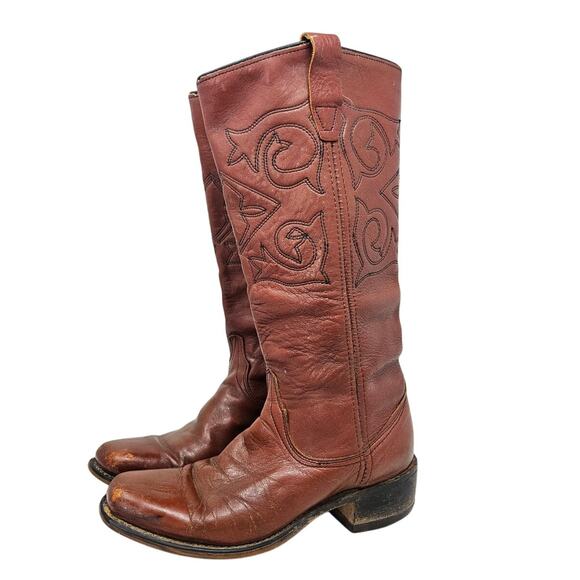 Vintage 70s Wrangler 6 US Made Leather Campus Western Boot Stitched Embroidered - Picture 1 of 5